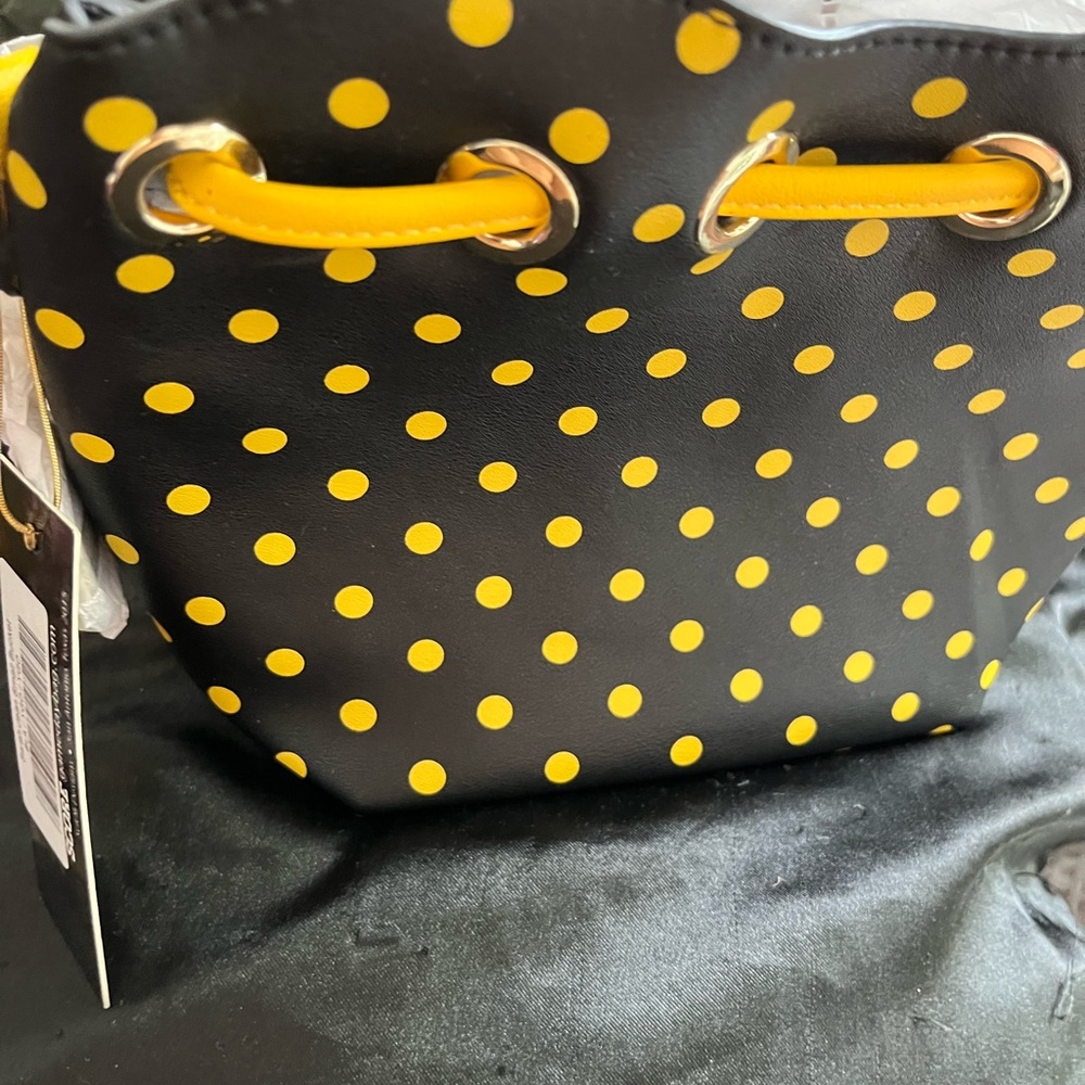 Chic Polka Dot Shoulder Bag - Black and Yellow